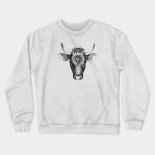 Bull Head Black & White Illustration Crewneck Sweatshirt